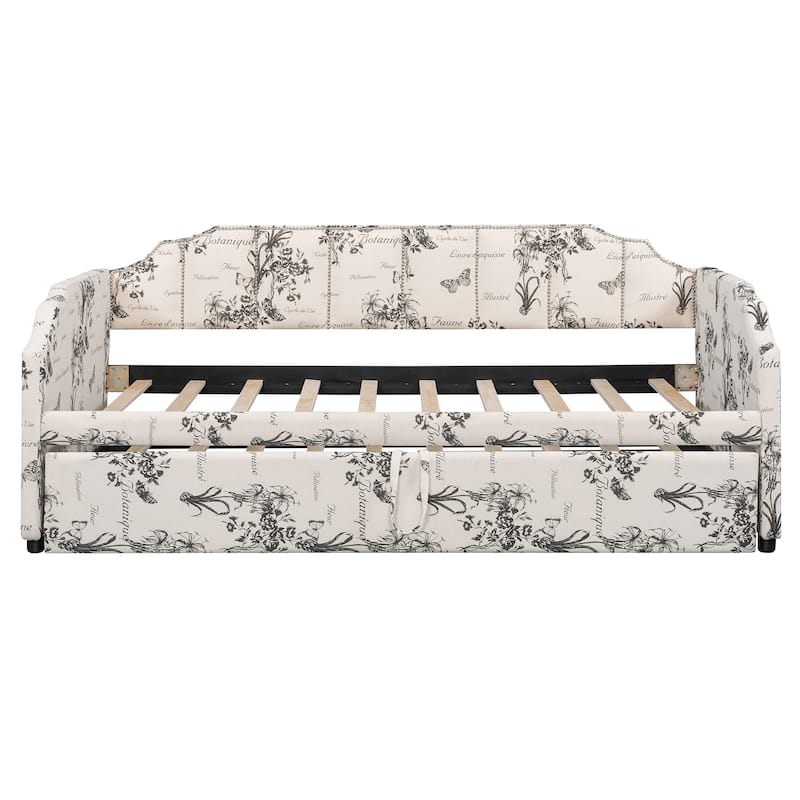 Twin Upholstered Daybed with Pop-Up Trundle, USB Charging Ports, Convertible Sofa Bed