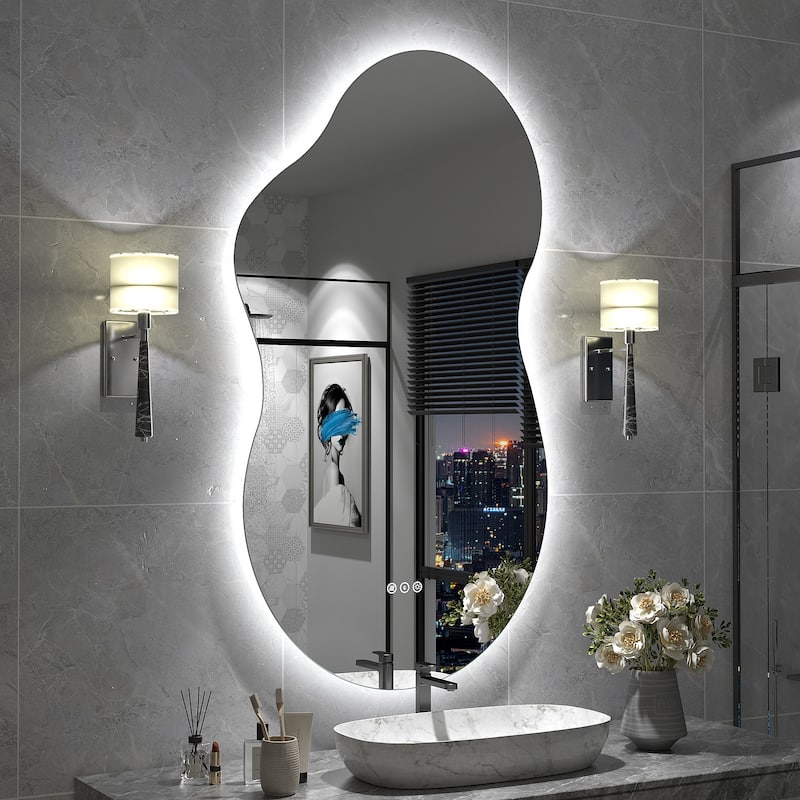 UL Certified Irregular LED Anti-fog Cloud-shaped Wall Bathroom Vanity Mirror - 49"x27" - Backlit