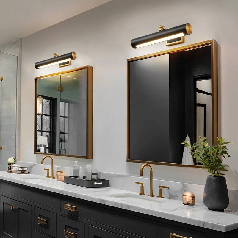 1-Light Mid-Century Modern Black&Gold Linear Bathroom Vanity Light/Picture Lights for Wall - 15.7 in. W x 9.4 in. H x 9.4 in. D