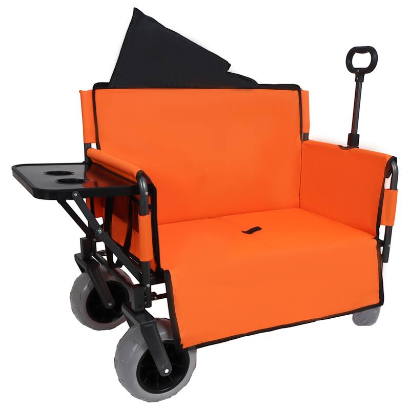 3-in-1 Folding Wagon Cart with Bench Seat & Rear-Mounted Folding Tabletop