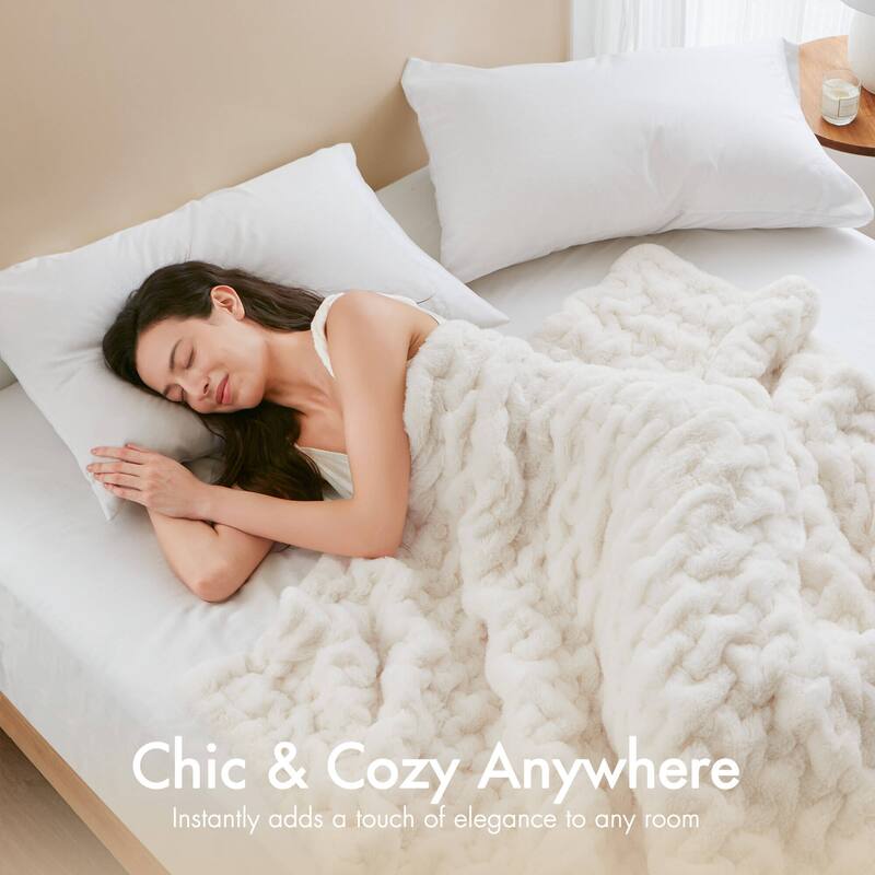 Madison Park Ruched Fur Throw