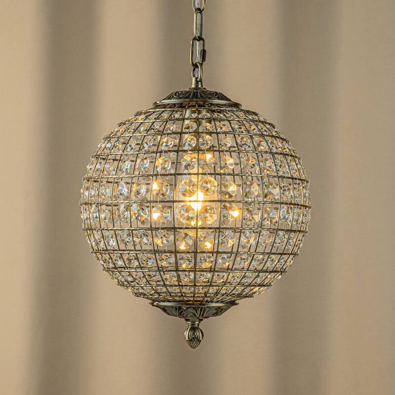 DancyHome 1/3-Light Retro Antique Bronze Crystal Globe Chandelier Small Sphere Pendant Light