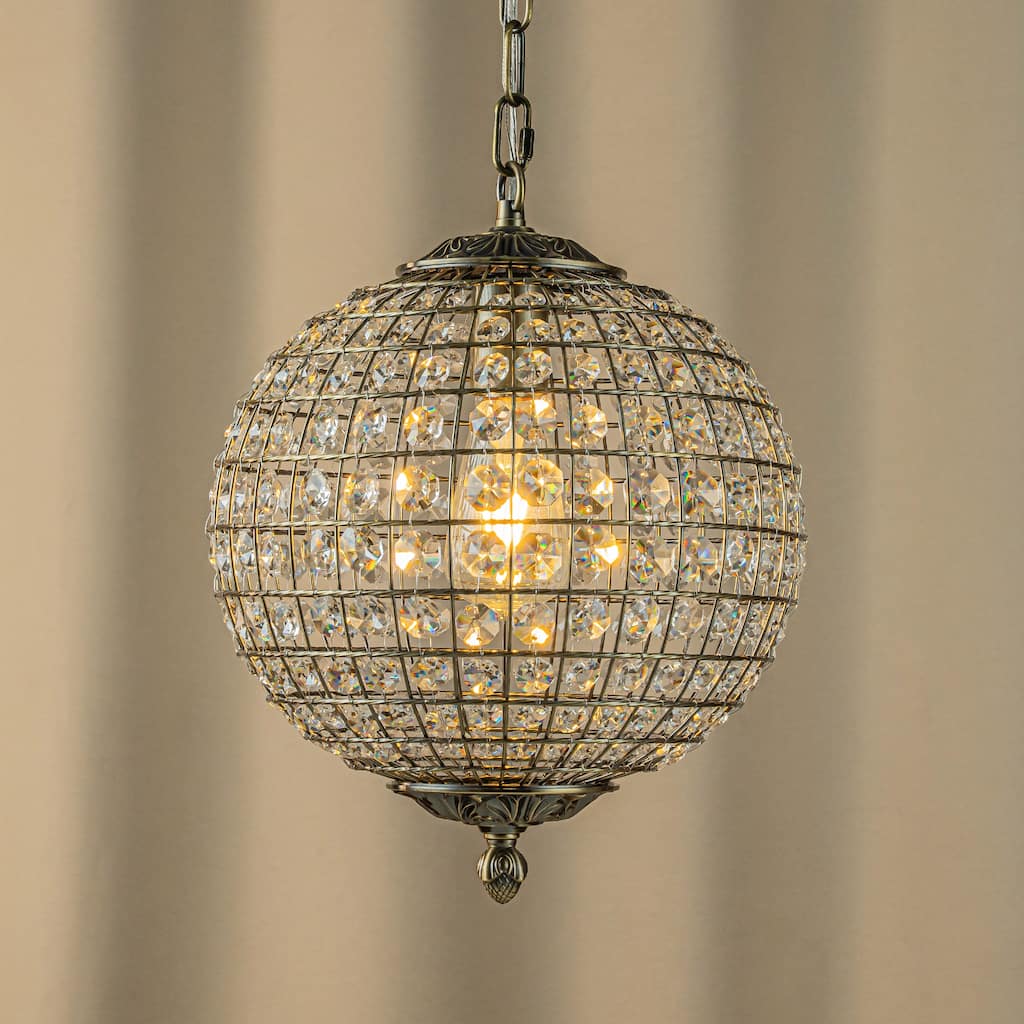 DancyHome 1/3-Light Retro Antique Bronze Crystal Globe Chandelier Small Sphere Pendant Light