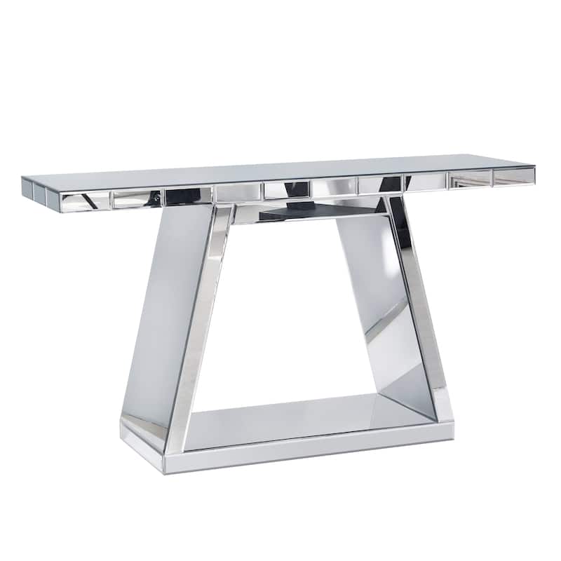 55.9 inch Modern Luxe Full Body Mirror Entryway Table Trapezoid Base 360 Reflective Console Table