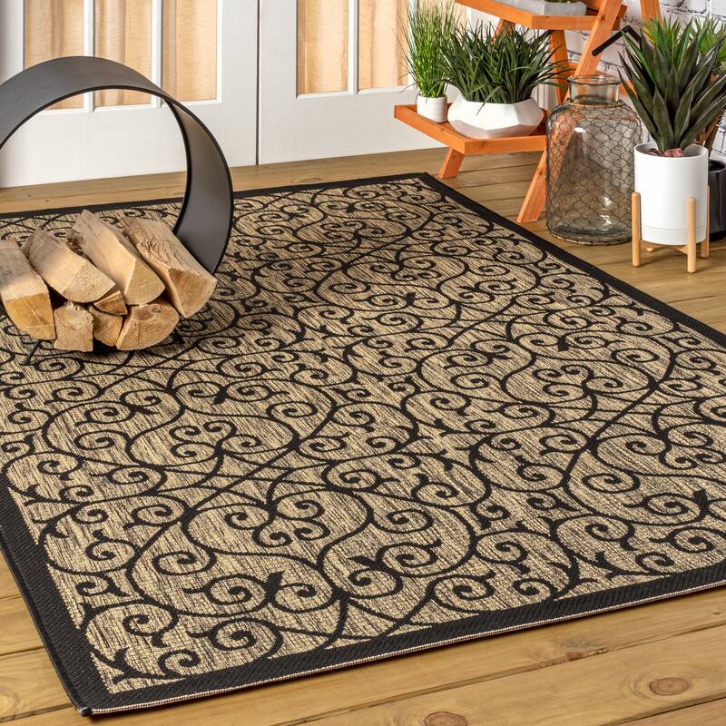 JONATHAN Y Ourika Textured Weave Indoor/Outdoor Area Rug - 6' x 9' - Black/Khaki