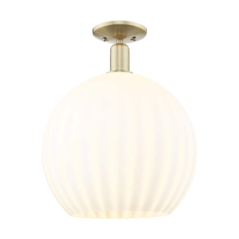 Innovations Lighting 716-1C-19-14 White Venetian Semi-Flush White - Antique Brass / White Venetian