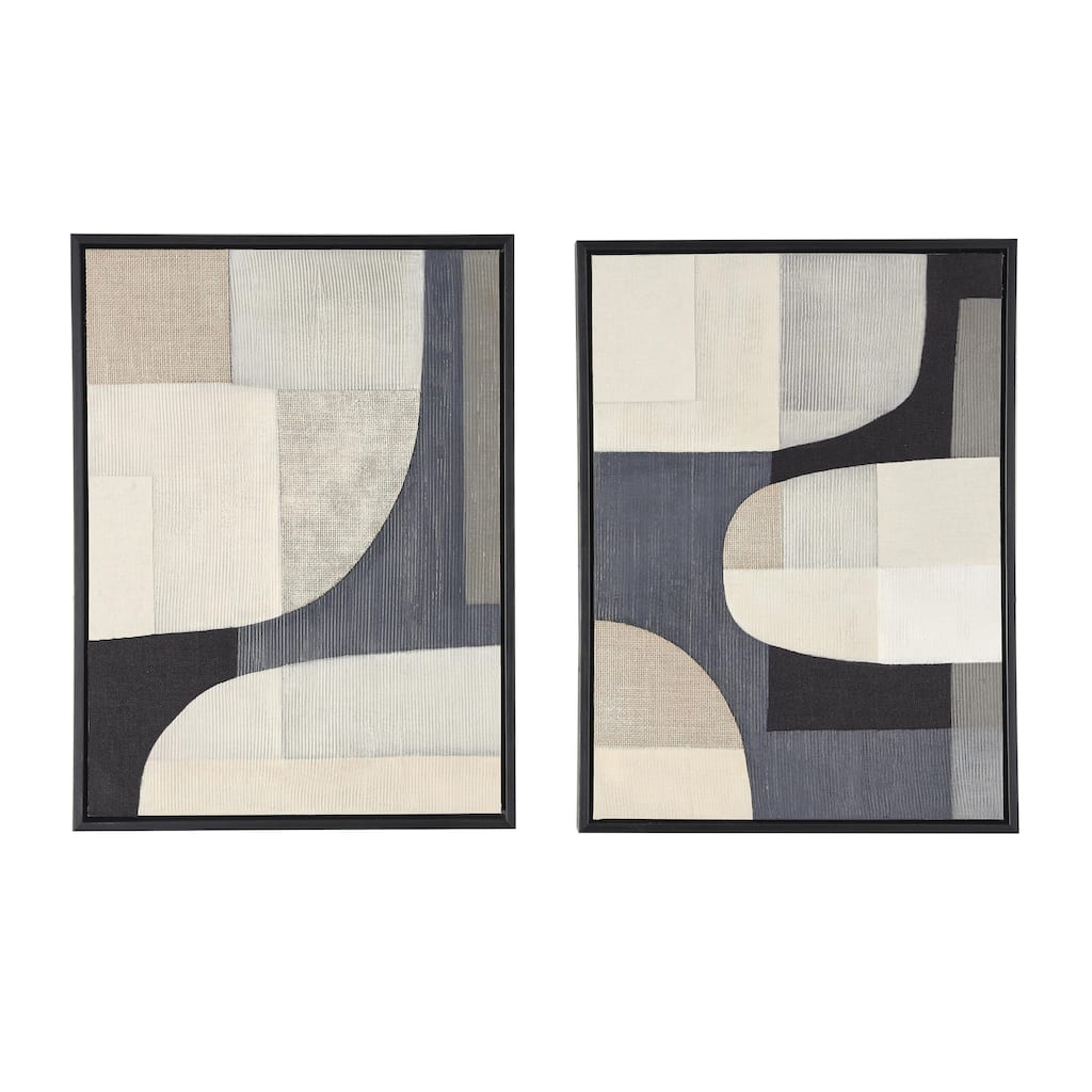 Wooden Geometric Mixed Media Living Room Wall Decor with Overlapping Shapes and Black Frames - Set of 2 Blue - Roche River Decor