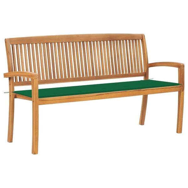 slide 2 of 6, 62.6" Classic Wooden Patio Bench, Outdoor Use Bench, Constructed from Durable Teak Hard Wood, Terrace Bench with Cushion Green