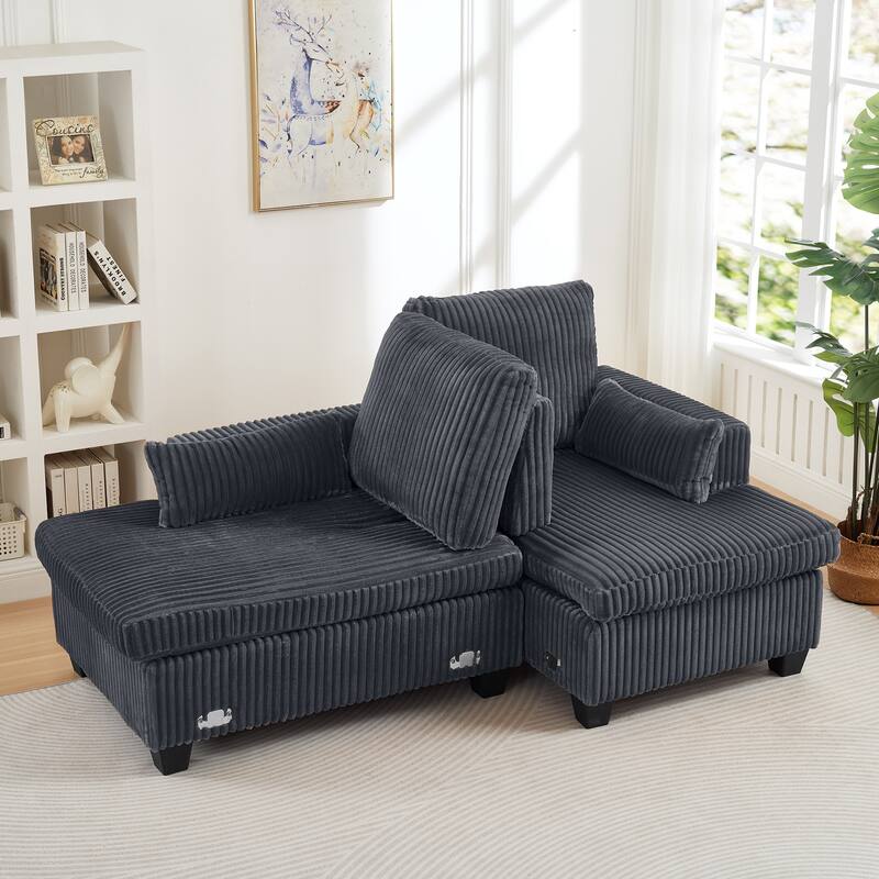 Chaise Lounge Sofa Chair, Loveseat with Adjustable Backrest, Convertible 2-Seater Sectional Sofa Chair
