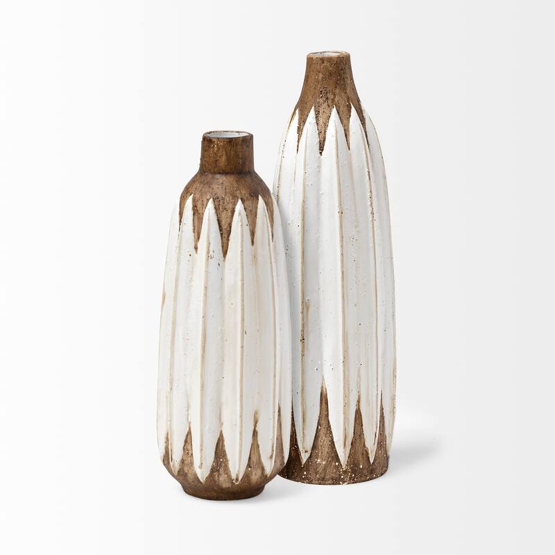 Sisko I Short Rustic Brown White Ceramic Vase