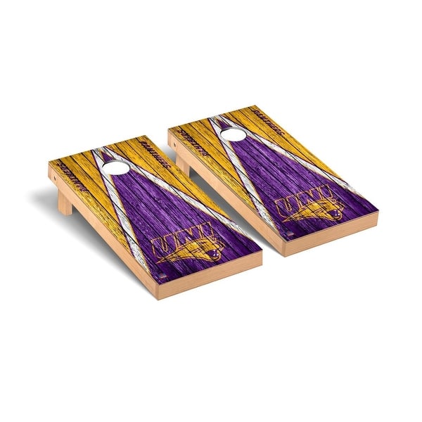 slide 2 of 5, Northern Iowa UNI Panthers Triangle Cornhole Board Set