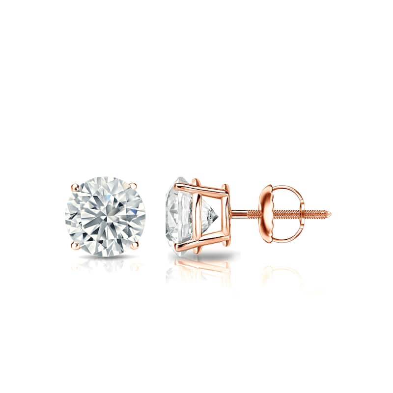 Auriya 14k Gold Lab Grown Round Diamond Stud Earrings 0.50 to 5.00 ct. tw. Screw-Back (F-G VS) - Rose - 1.50 ct. tw.