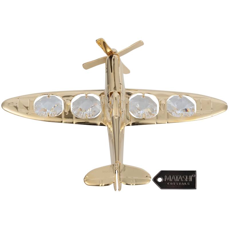 Matashi Home Decorative Tabletop Showpiece 24K Gold Plated Propeller Airplane Ornament Made With Crystals