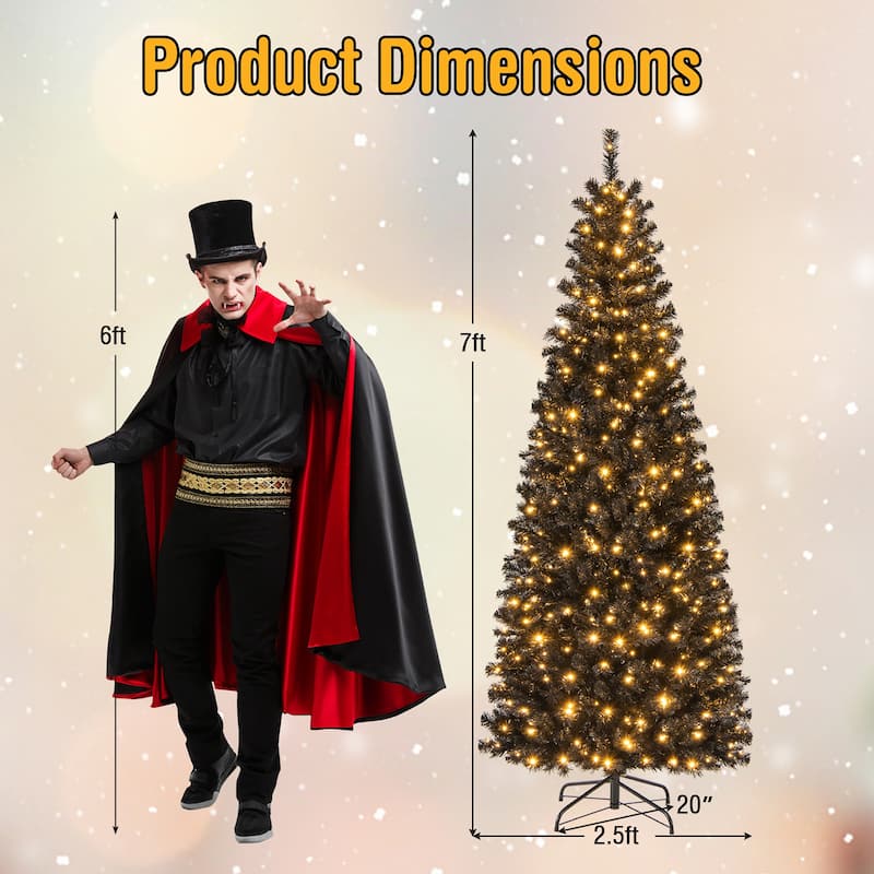 Gymax 6/7 FT Pre-lit Black Christmas Tree Artificial PVC Slim Pencil - See details