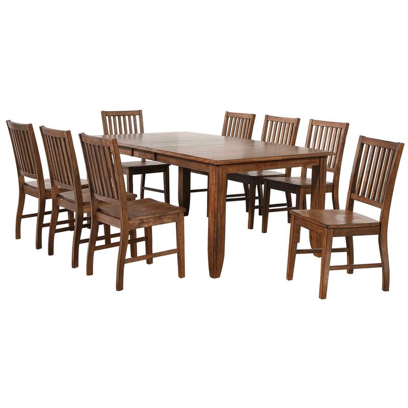 Extendable Dining Table Set for 8 - 72" Rectangular Table with 8 Chairs - Amish Brown Finish