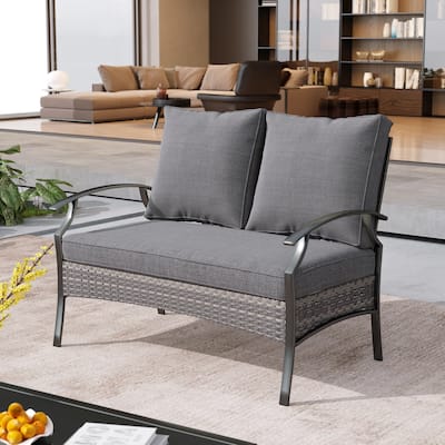 Uixe Outdoor Patio All-Weather Wicker Loveseat with Cushions