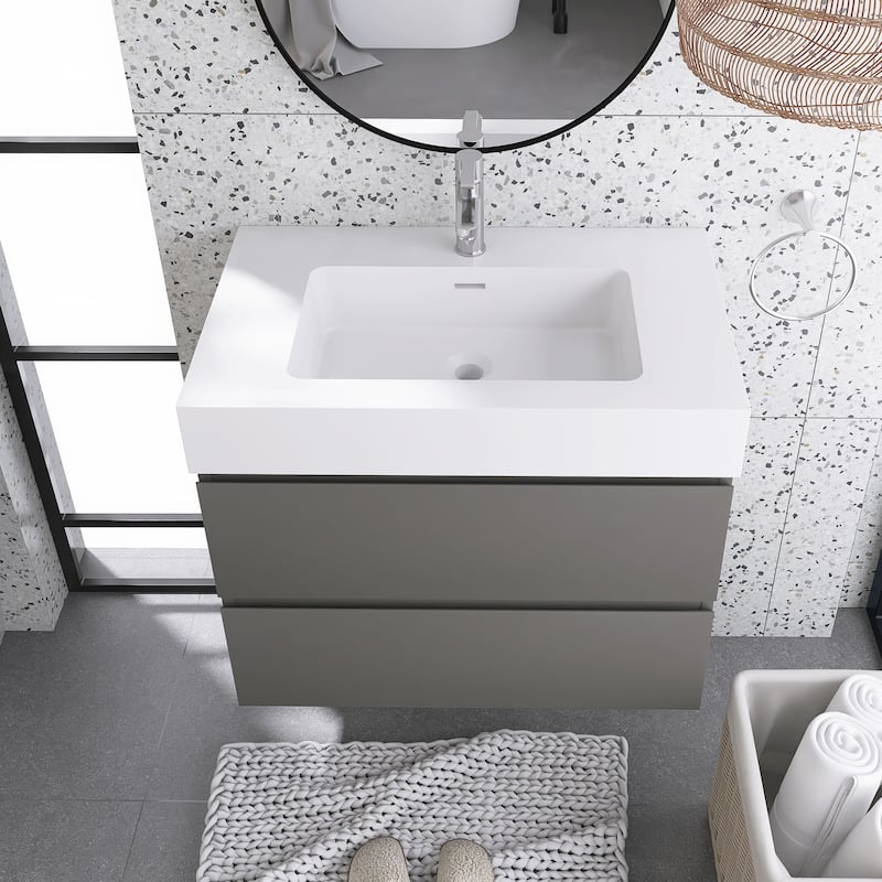 Floating Bathroom Vanity with Solid Surface Top