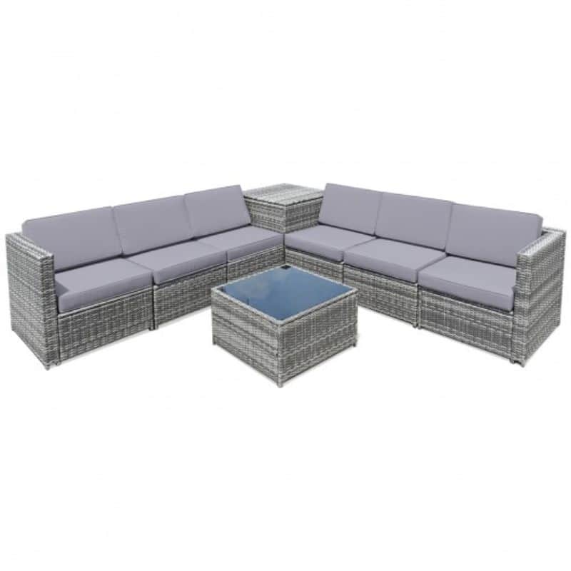 8 PCS Weaving Rattan Sofa Set with Storage Outdoor - 24" x 27" x 25"(L x W x H)