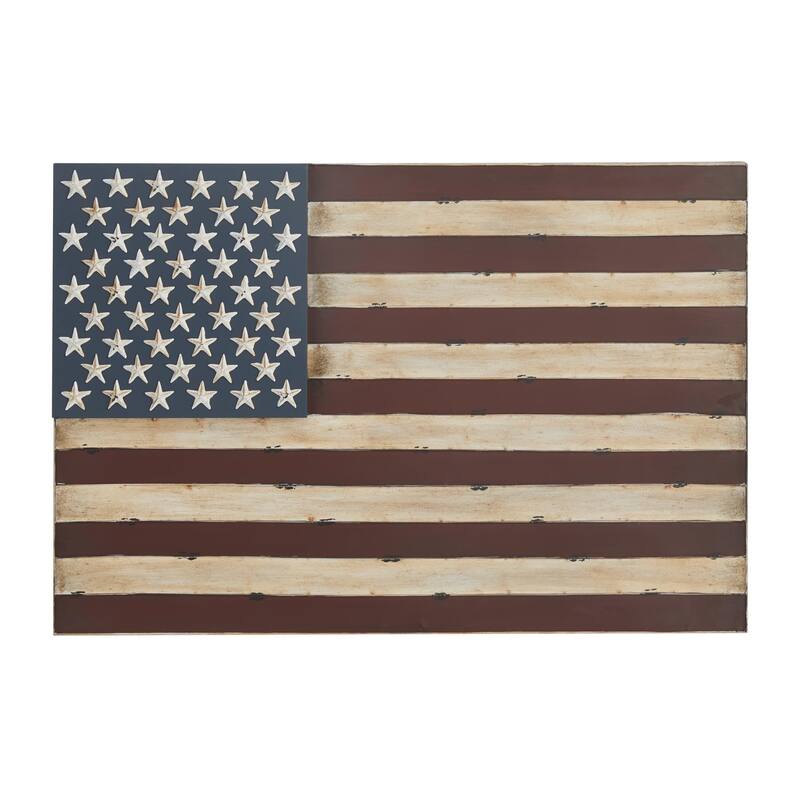 Metal American Flag Indoor Outdoor Home Wall Decor - Red - Roche River Decor - Red -38"W, 26"H