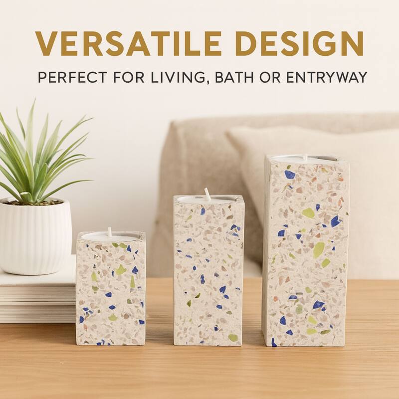 Pink Set of Three Block Tealight Candleholders with Splatter Design