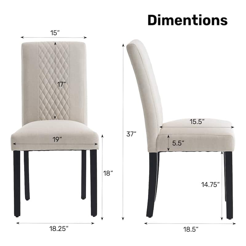 Tufted Upholstered Wooden Dining Chairs with Diamond-Pattern (Set of 2)
