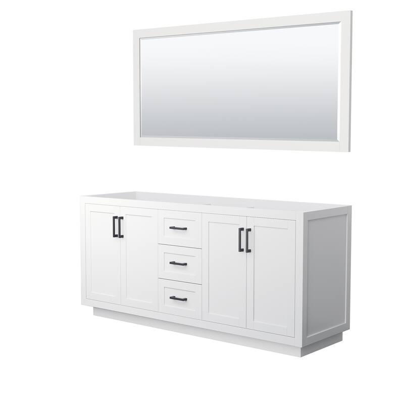 Miranda Double Bathroom Vanity Cabinet, 70-Inch Mirror - 72-Inch Double - White, Matte Black Trim, No Top