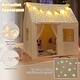 preview thumbnail 6 of 7, Beige Flannel Kids Playhouse with Glow Stars, Lights, Mesh Windows and Mat - 47" x 41" x 51" (L x W x H)