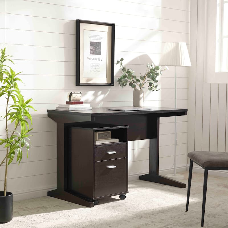 Anmytek Dark Wood Rolling Desk with 2 Drawers - Mobile Computer Desk for Home Office and Small Spaces