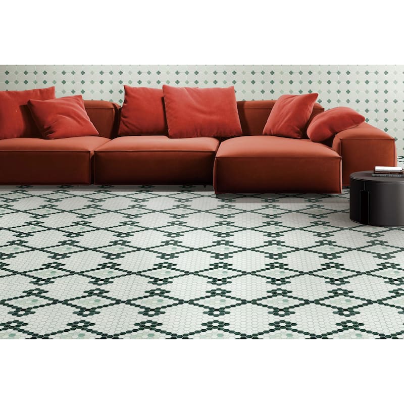1" Hexagon Marble Pattern Mosaic Wall & Floor Tile - Case (10 Sheets)