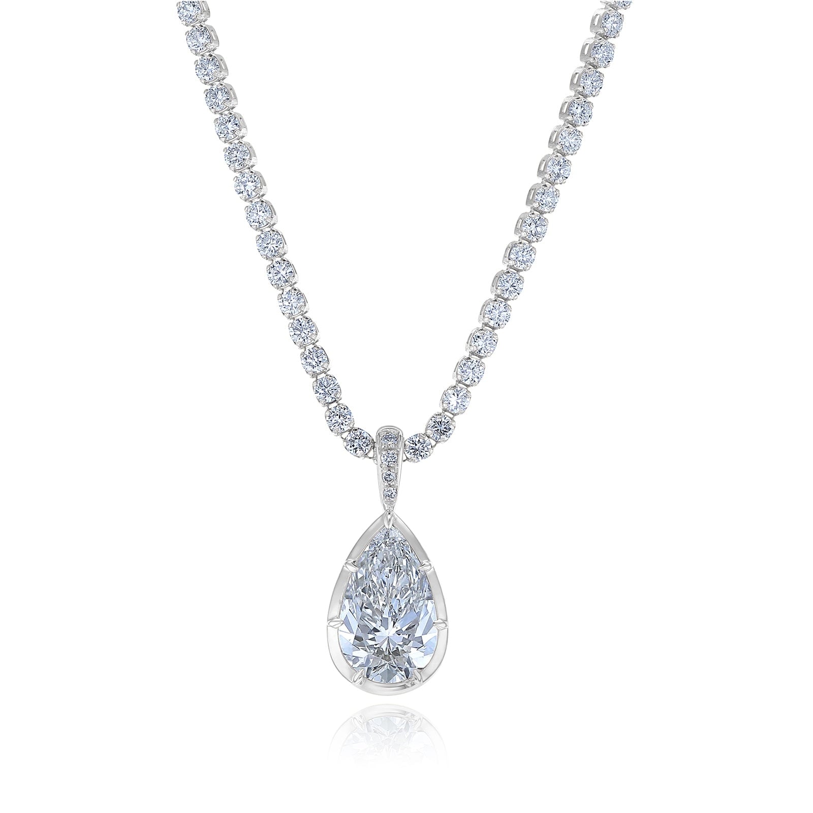 Kobelli 7.75 Carats Pear Diamond 14k Solid Gold Luxury Vivi Tennis Necklace (Certified, EF/VS) - White Diamond