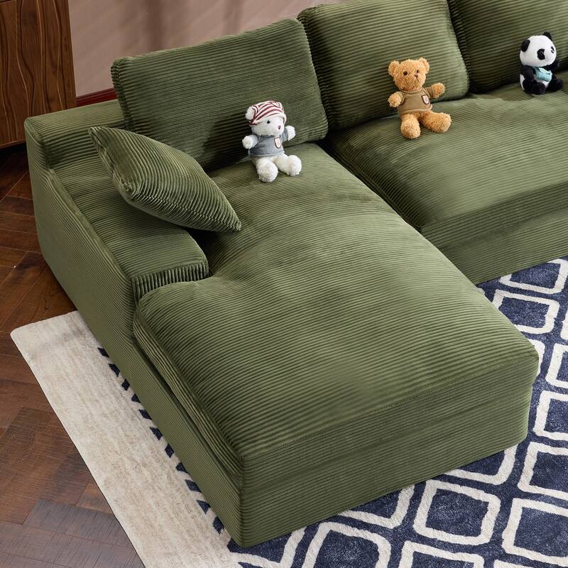 Roomfitters Corduroy Compressed Sofa with 3 Back Cushions & 2 Pillows, Soft Skin-Friendly Couch for Cozy Living Room