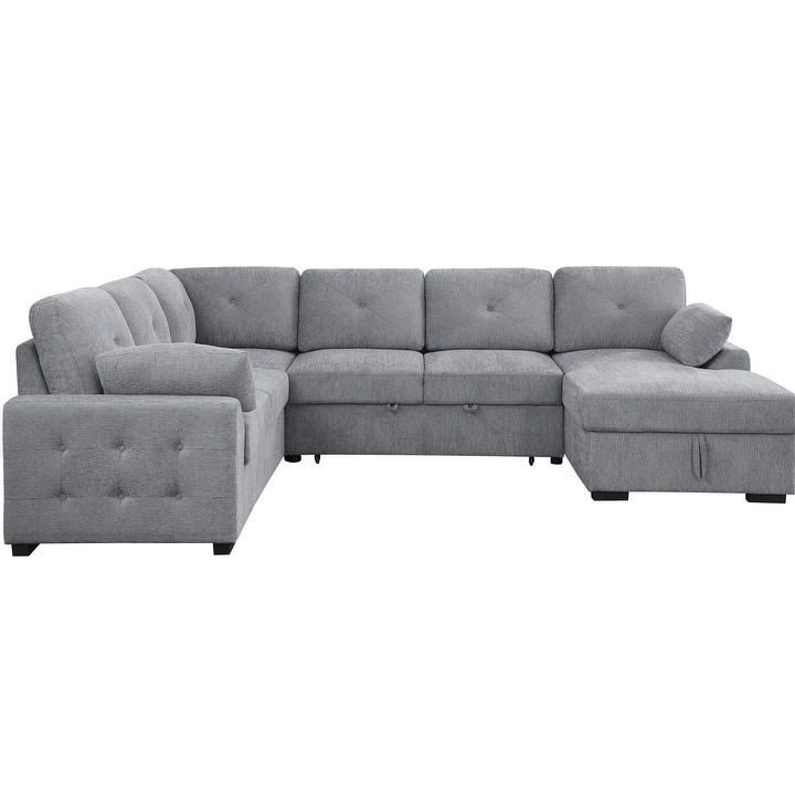 Convertible Pull-out Sectional Sofa Loveseat Sleeper with Storage and Pillows