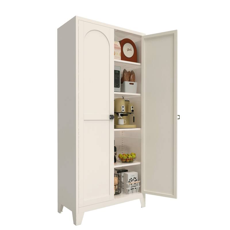 Metal Storage Cabinet with Combination Lock, Pantry Cabinet with 4 Adjustable Shelves & 2 Doors, Freestanding Steel Organizer