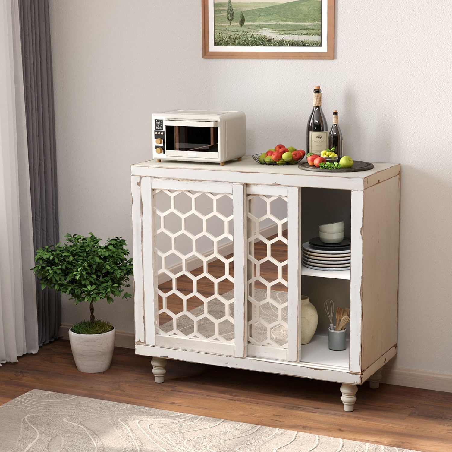 COSIEST Solid Wood Buffets and Sideboards Storage Cabinet