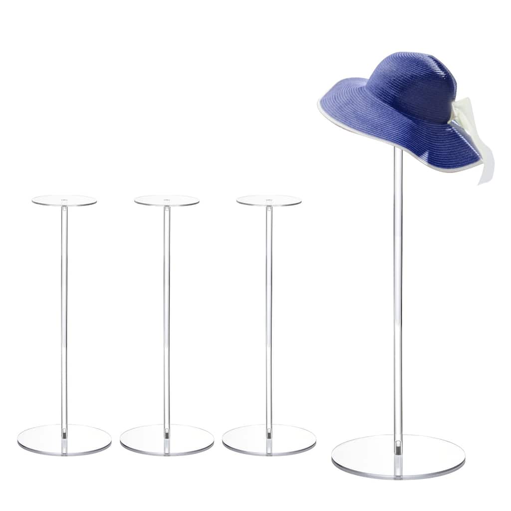 Acrylic Hat Display Stand 4 Pack 13.8 Inch Hat and Wig Rack Riser - Clear