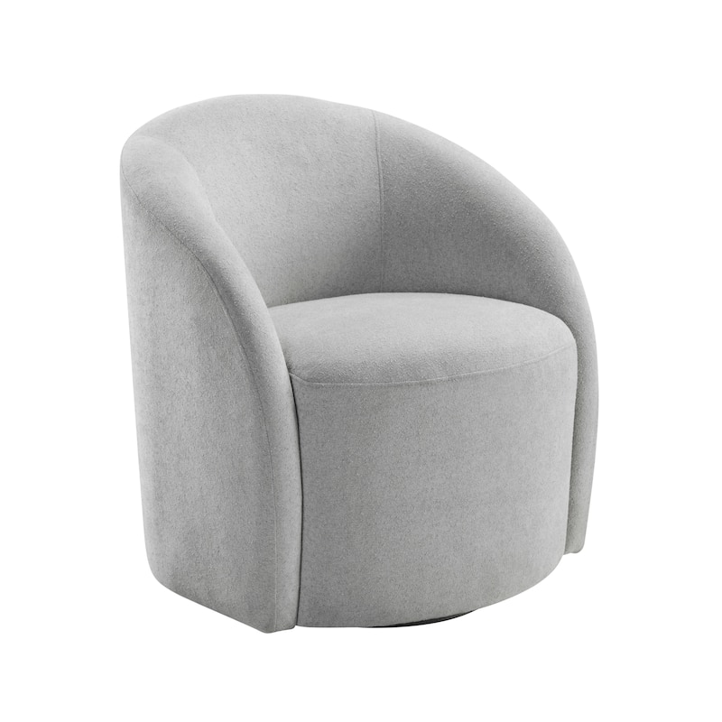 Boucle Swivel Barrel Chair, Round Upholstered Leisure Armchair, Reading Accent Chair with Curved Back & Metal Base - Light Gray