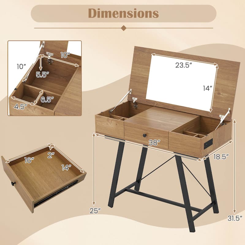 Costway Vanity Desk with Flip Top Mirror Makeup Dressing Table with - See Details