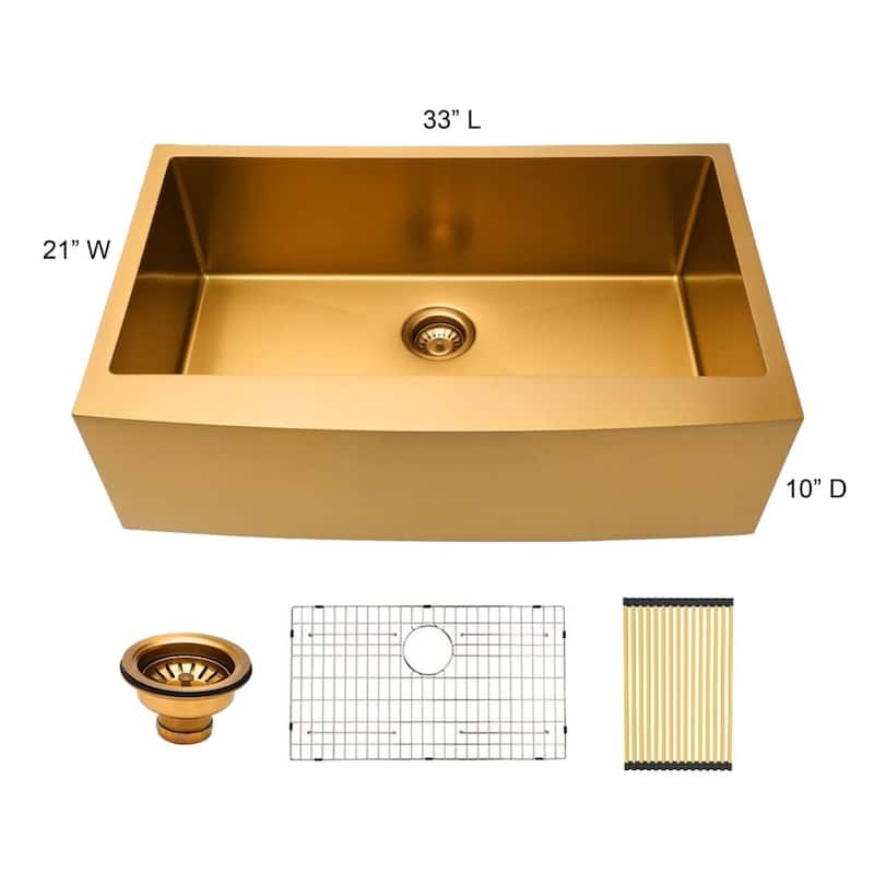 Kichae Farmhouse Sink Apron Kitchen Sink 30/33/36 Inch Gold/Rose Gold - 33"x21" - Gold