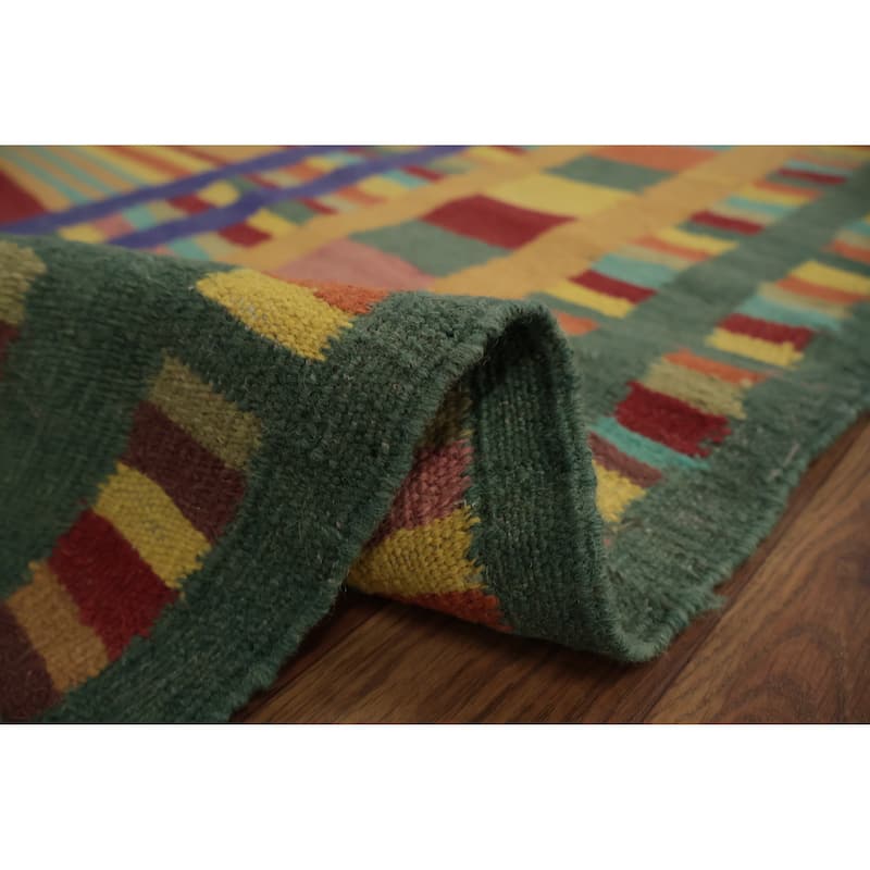 Hand Woven Oriental 100% Wool Carpet Southwestern Modern Multi-Colored Kilim Area Rug - 9' 10'' X 7' 0''