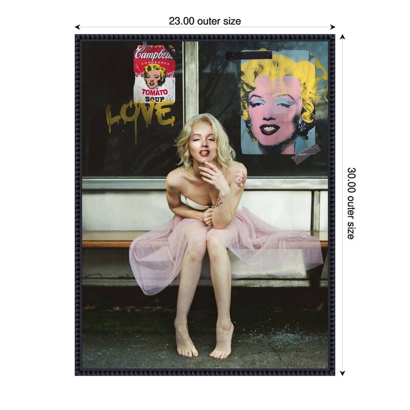 New Marilyn by Dikhotomy Framed Canvas Wall Art Print - Sylvie Beaded Black - 23 x 30 in