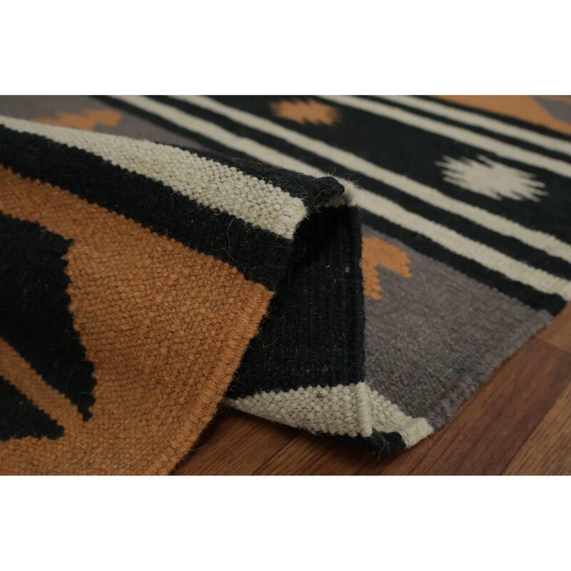 Hand Woven Oriental 100% Wool Carpet Southwestern Tribal Oranges & Rust Kilim Area Rug - 14' 0'' X 9' 1''