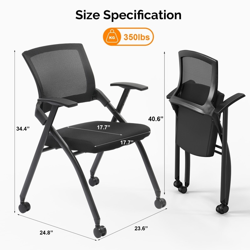 20 Pack Foldable Office Chairs With Wheels, Mesh Back, Arms And Portable - Folding Office Chairs Stackable For Conference Room Chair