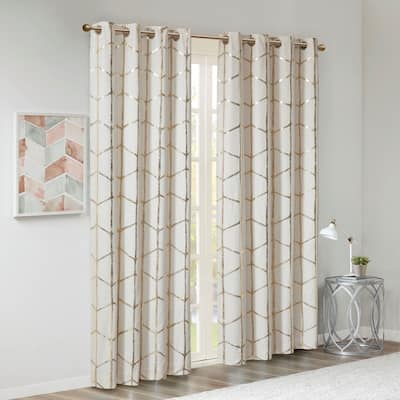 Total Blackout Metallic Print Grommet Top Curtain Panel Pair