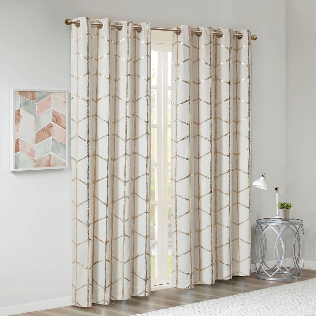 Total Blackout Metallic Print Grommet Top Curtain Panel Pair