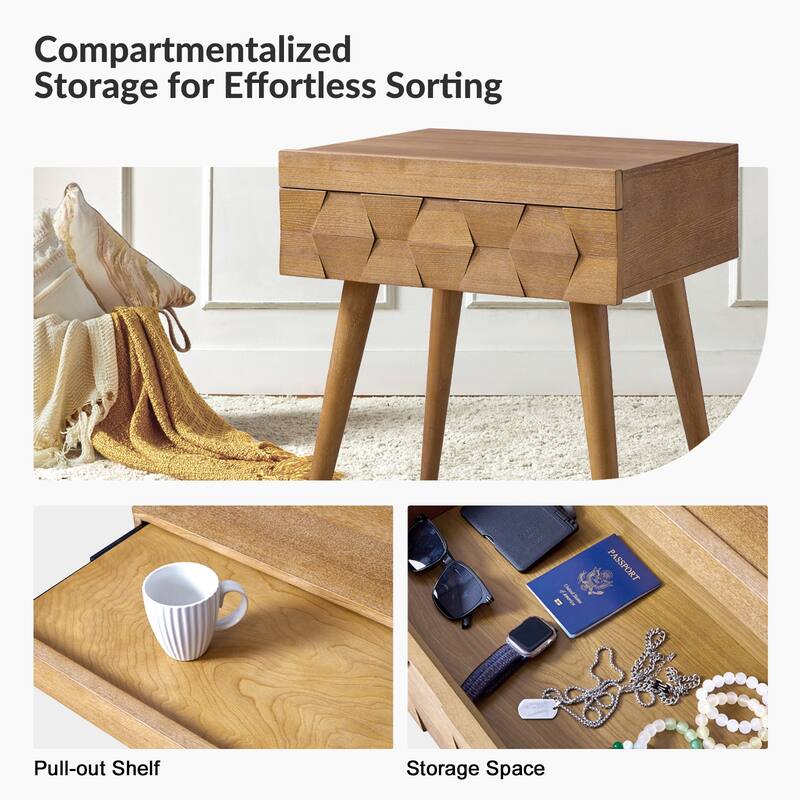Julian Mid-century Modern End Table with Charging Station by HULALA HOME