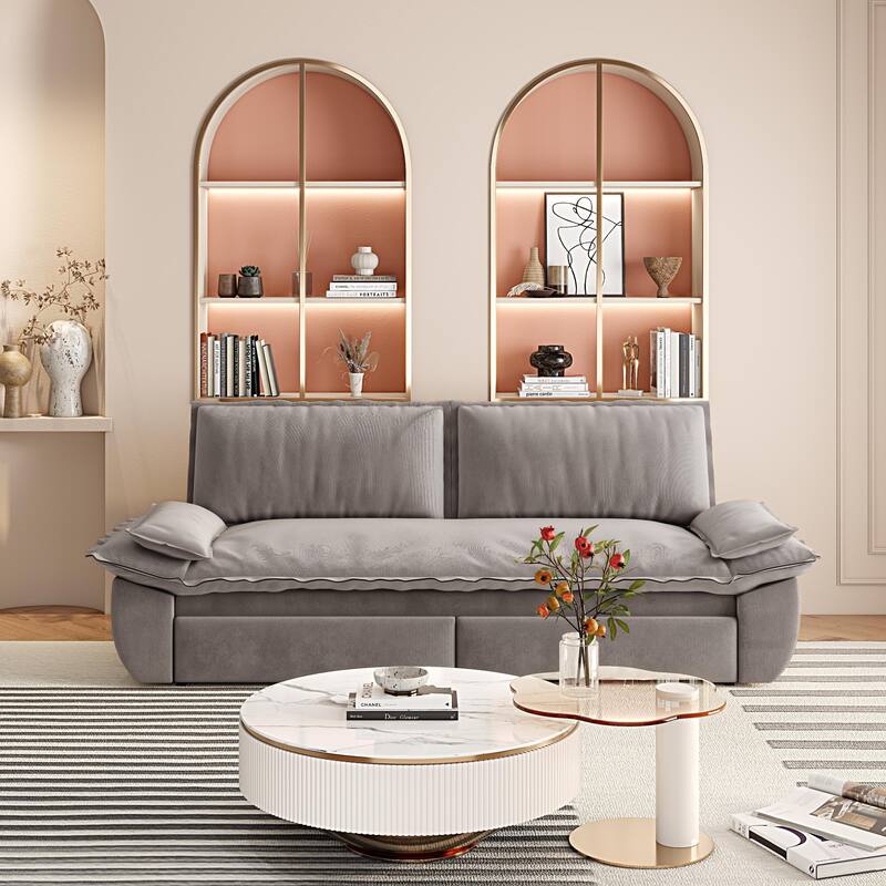 73.2" Queen Pull Out Sofa Bed,3-in-1 Convertible Sleeper Sofa,Multi-Functional Velvet Loveseat Bed,Grey