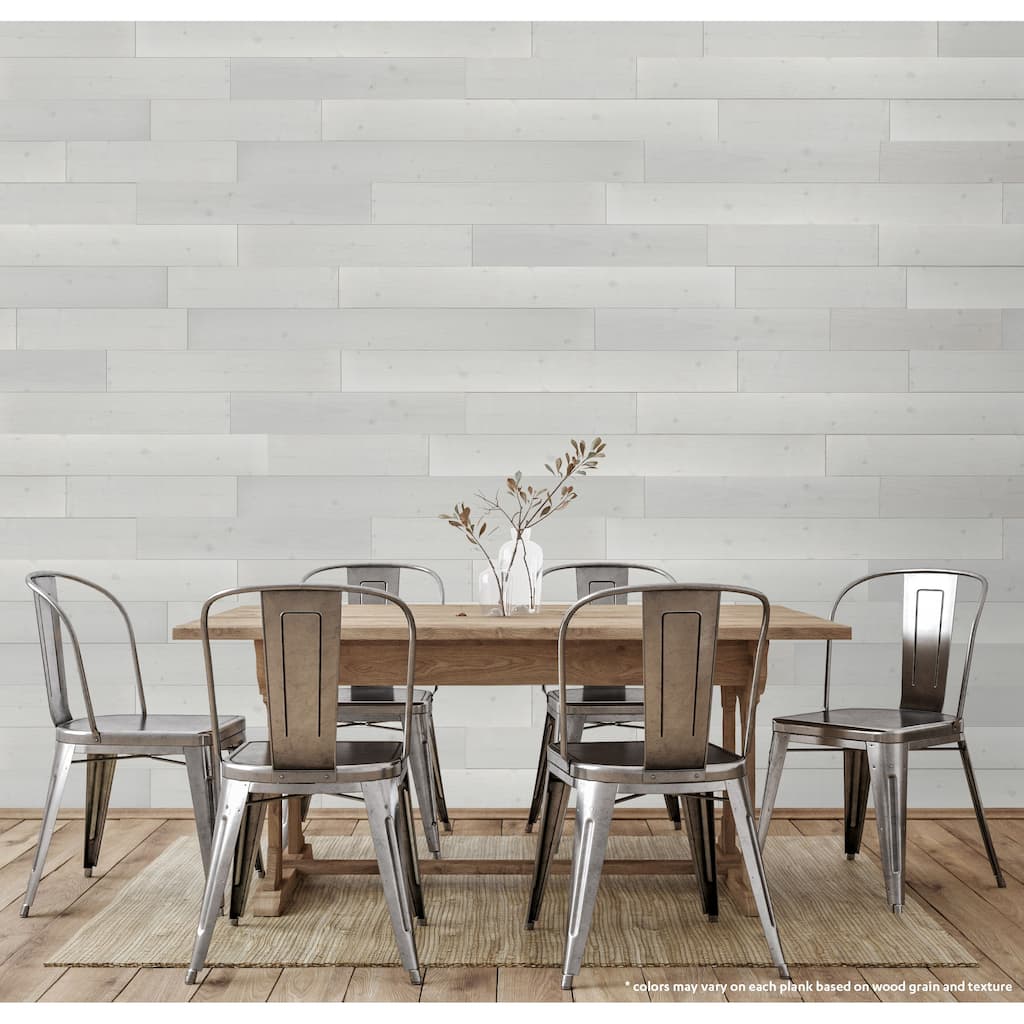 Peel and Stick Solid Wood Wall Paneling, Assorted Length, 5-inch Width, 19 sq ft