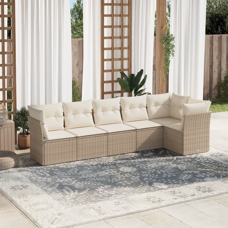 vidaXL Garden Sofa Set Beige Poly Rattan Large UV-resistant materials - 24.4 x 24.4 x 27.2