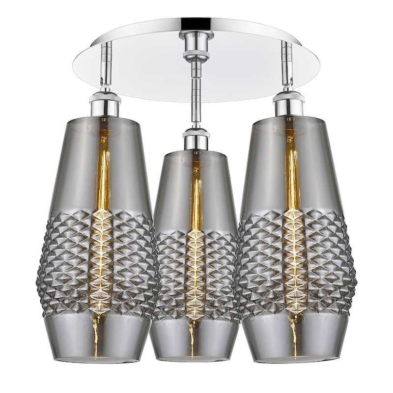 Innovations Lighting Windham - 3 Light 19" Flush Mount - Smoked/Polished Chrome