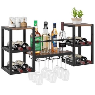 Costway 3-Tier Wall Mounted Wine Rack with Glass Holder Open Shelf ...